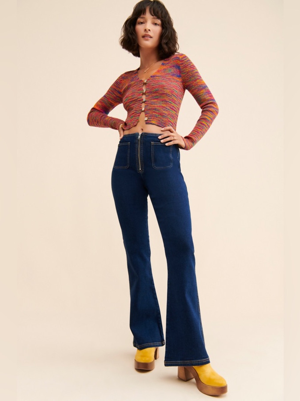 Reformation Dark Blue High-Rise Flare Jeans Front Pocket Springs Retro 70s | 4